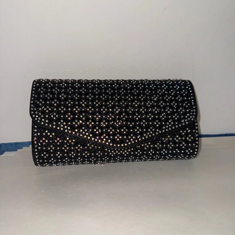 Elegant Black Beaded Rhinestone Evening Clutch Bag‎ Party Purse